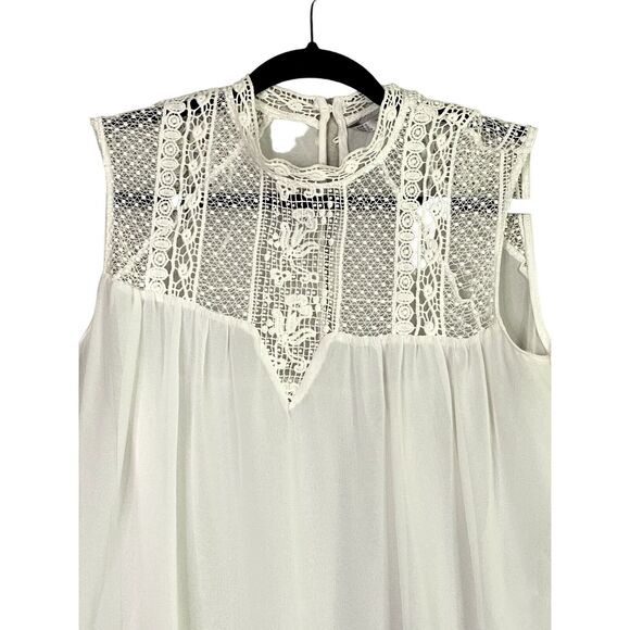 Zara TRF Sheer Sleeveless Lace Flowy Boho Blouse Button Eyelet Back S White - Picture 3 of 15